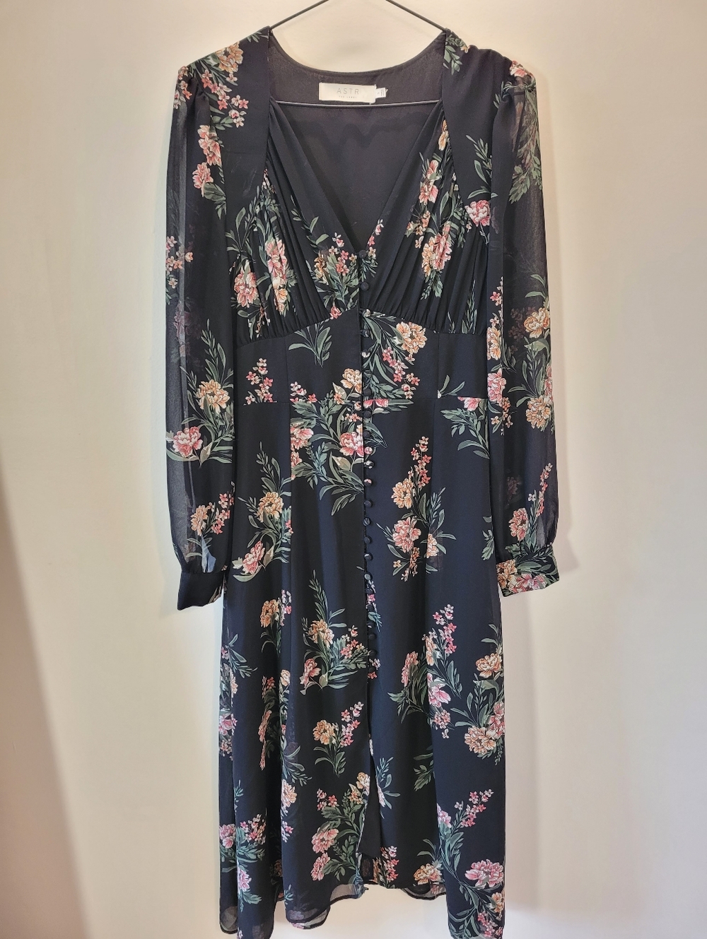 Astr The Label Peasant Cottagecore Floral Sheer Long Sleeve Flowy Maxi Dress - S
